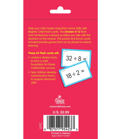 Division 0 to 12 Flash Cards