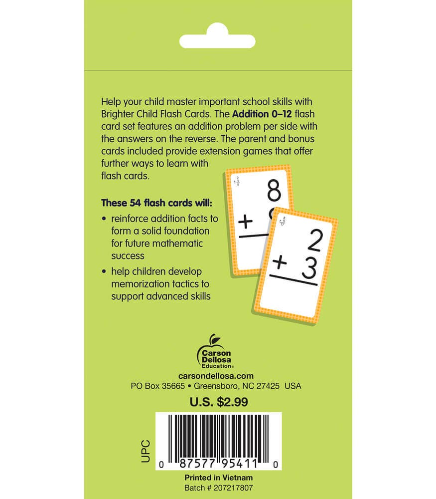 Addition 0 to 12 Flash Cards
